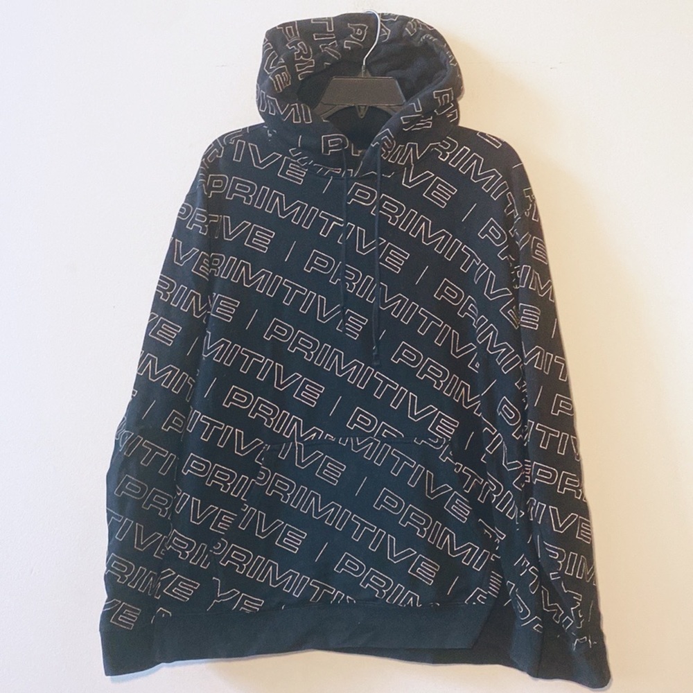 PRIMITIVE | Black Hooded Long sleeved sweatshirt cotton skateboard Medium